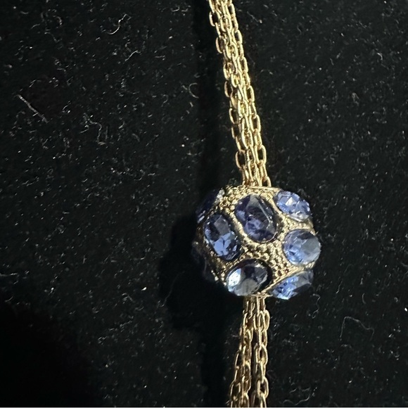 KENNETH JAY LANE SIGNED NECKLACE WITH BLUE CRYSTALS and POUCH - Picture 7 of 11